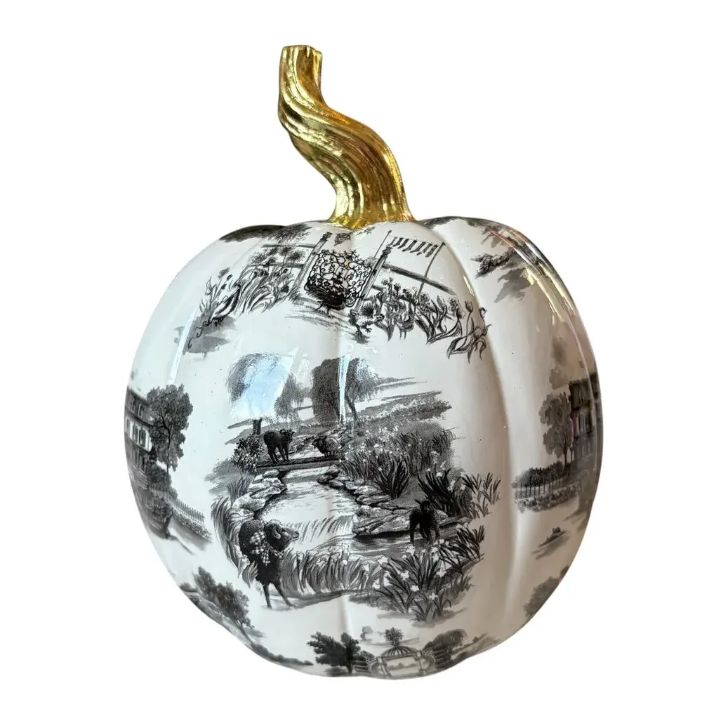 NEW Mackenzie Childs Black Toile Small Pumpkin in Original Box